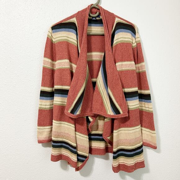 Chaps Denim Stripe Cardigan Size XL Open Drape Front Southwestern Boho - Picture 1 of 7
